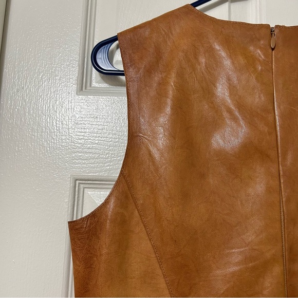 Vince Cognac Brown 100% Leather Mini Shift Dress Size 10 - Picture 8 of 16